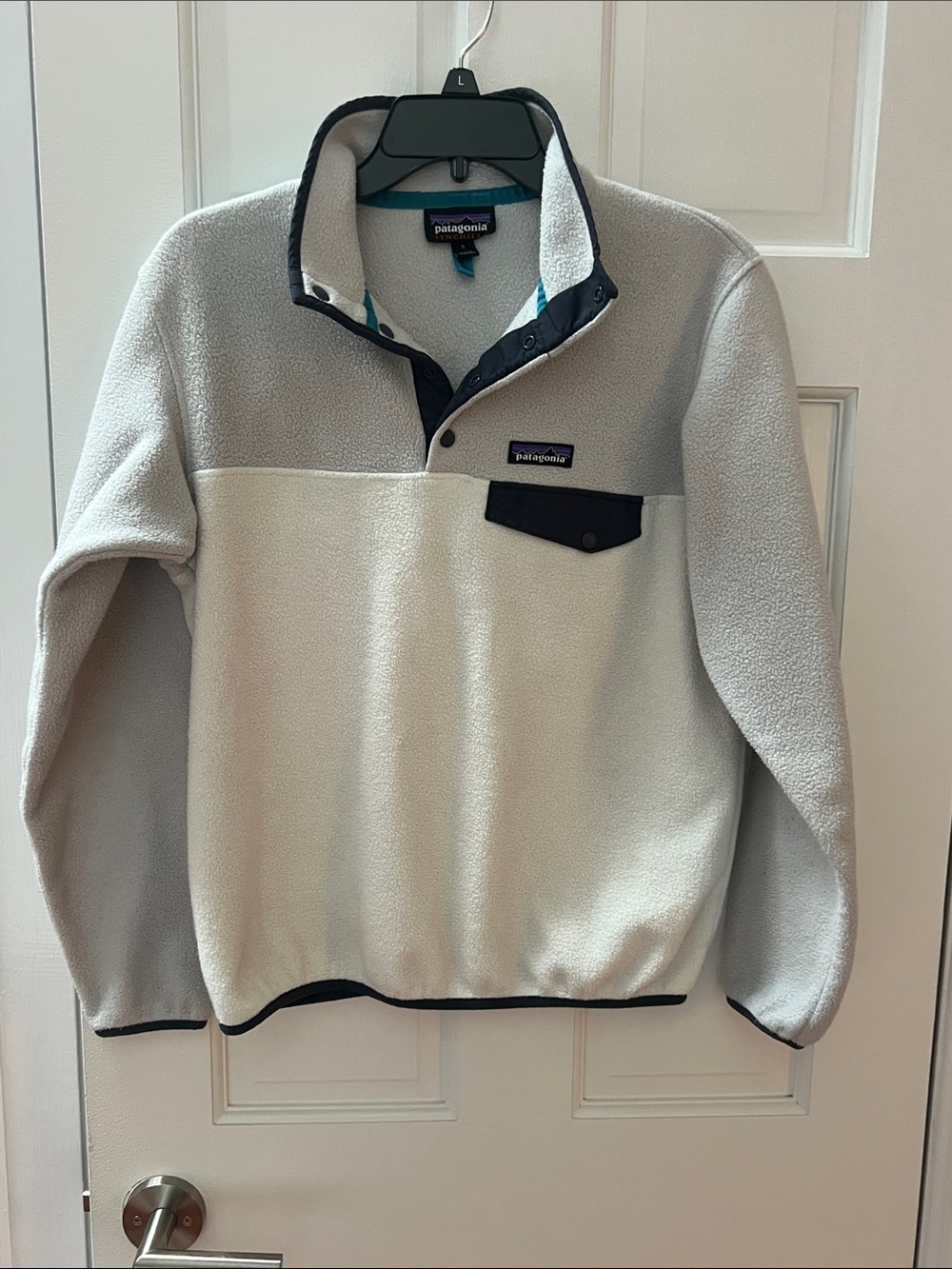 Patagonia Men’s Fleece Zip-Up Pullover - Light Gray with Navy Trim
